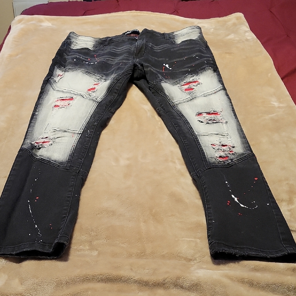 Men's Distressed Black and White Skinny Jeans